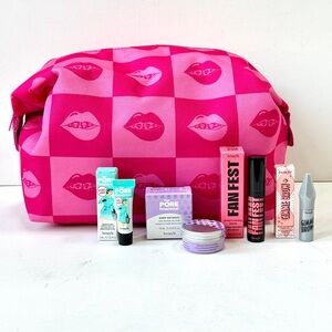 BENEFIT 5pc Deluxe Set Pore Primer Mask FanFest Mascara Brow Gel Bag NEW IN BOX